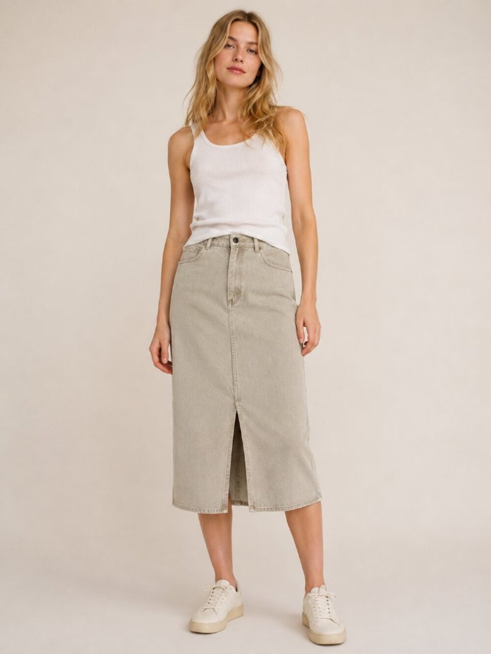 2/$30 Banana Republic Mill Valley Midi Denim Skirt Light Gray 10 #A2465